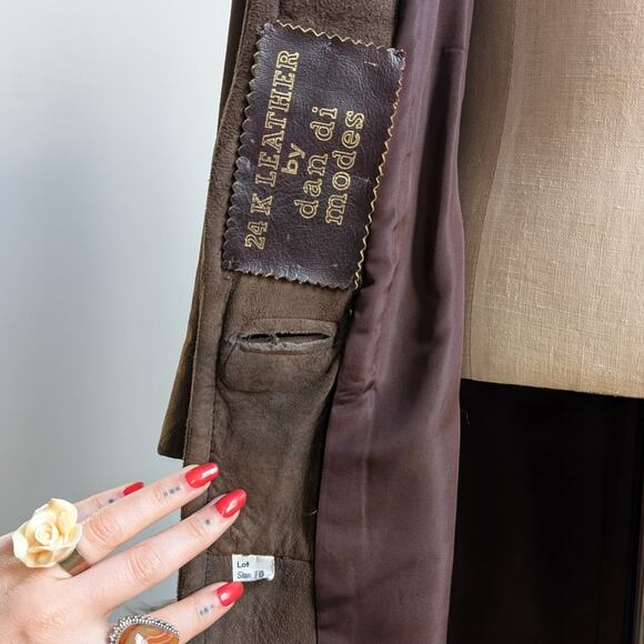 Vintage Brown Suede Fur Trim Penny Lane Jacket Genuine Leather Trench Coat Small - Picture 10 of 11